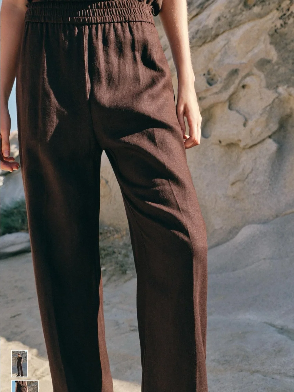 Zara Straight-Leg Linen-Blend Pants in Deep Brown